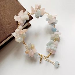 Link Bracelets Morganite Stone Bracelet Handmade 14 K Wire Wrapped Chips Crystal Tumbled Beads Jewellery Custom Dropship 1pc