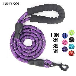 Dog Collars Leashes 15M2M3M5M Large Rope Round 12CM Nylon Pet Leash Strengthen Reflective Walking Traction Collar Harness Lead Z0609