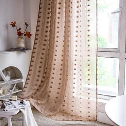 Curtain Boho Semi Sheer Curtains Pom Poms Tufted Farmhouse Textured Embroidered Rod Pocket Window Drapes For Bedroom & Living Room Decor