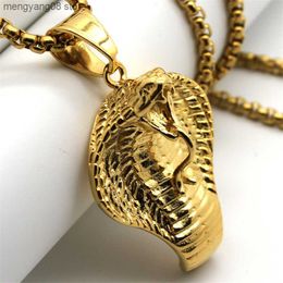 Pendant Necklaces New Fashion Snake Cobra Pendants Necklace For Women/Men Punk Gold Color Stainless Steel Chain Trendy Jewelry Gifts T230609