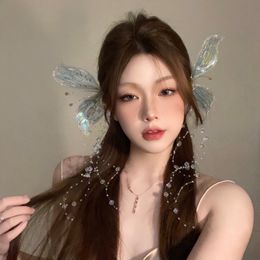 Wedding Hair Jewellery Fairy Ear Headwear Crystal Hairpin Butterfly Tassel Side Clip Delicate Bridal Accessories 230609