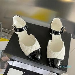 designer shoes luxury retro buckle women's shoe round toe girls ladies Resort Beach Banquet black white flat ballet shoes 34-40