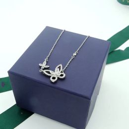 Designer senior sense of butterfly necklace full of diamonds stacked necklace silver female non-fading clavicle chain simple and delicate jewelry Chokers
