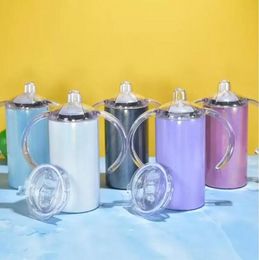 12oz Sublimation Glitter Mugs Sippy Cup Straight Shimmer Tumbler Stainless Steel Baby Cup Handles Dual-layer Heat Insulation Infant Milk Bottle G0609