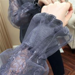 Women's Sweaters Outwear Lace Mesh Y2k Hollow Out Pull Femme Sueters Mujer Pullover Flare Sleeve Black Knitted Sweater Women Tops