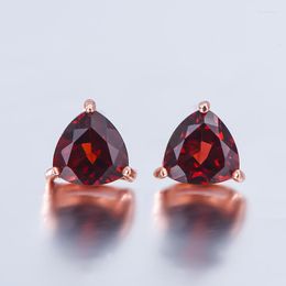 Stud Earrings Natural Red Garnet 925 Sterling Silver Simple Style Gemstone Size 6 8mm For Daily Wear Triangle Gem Test Passed