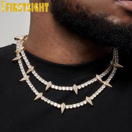 Pendant Necklaces Iced Out Bling 5mm Tennis Chain Rivet Necklace Silver Color AAA Zircon Rivets Charm Choker Women Men Hip Hop Fashio Jewelry 230608