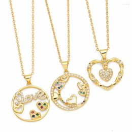 Pendant Necklaces FLOLA Copper Zircon Round Disc Heart For Women CZ Crystal Lover Letter Jewellery Couple Gifts Nkes73