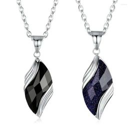 Pendant Necklaces Men Women Angel Eye Black Crystal Necklace Titanium Steel Chain Choker Blue Water Drop Romantic Neck Jewellery FreeShiping