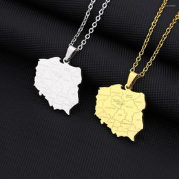 Pendant Necklaces Fashion Poland Map With City Name Necklace For Women Men Stainless Steel Polish Party Birthday Charm Jewellery Gifts