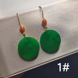 Dangle Earrings 1pcs/lot Natural Round Jade Rough Mines Carnelian Turquoise Chinese Classical Ethnic Style S925 Sterling Silver