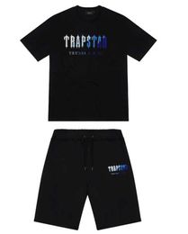 Mens Trapstar t Shirt Short Sleeve Print Outfit Chenille Tracksuit Black Cotton London Streetwear Tidal flow design 589ess