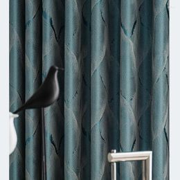 Curtain Fashion Modern Simple Blue Luxury For Living Room Bedroom Blackout High Precision Jacquard Grain Texture Tulle Window