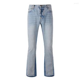 Men's Jeans Men's High Quality Blue Slim Plain Spliced Flare Streetwear Graffiti Blank Patchwork Boot Cut Denim Pants