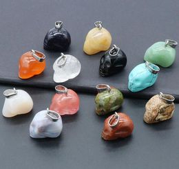 Natural Crystal Stone Skull Pendants Necklaces Opal Rose Quartz Tiger's Eye Pendant Charms For Diy Earrings Necklace Jewellery Making