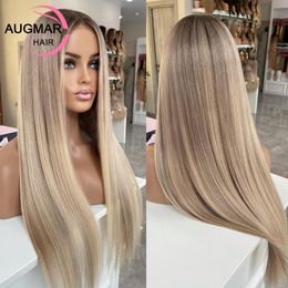 Hair pieces Ash Blonde Highlight Human 360 HD Lace Frontal 13x4 Straight Front For Women 230609