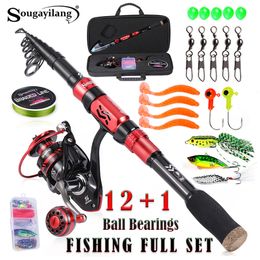 Rod Reel Combo Sougayilang Telescopic Fishing 1.8 2.7m Carbon Fibre and 5.0 1 12 1BB Spinning With Line Lure Kit 230609