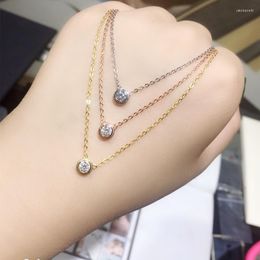 Pendant Necklaces YUN RUO Rose Gold Color Classic Zircon Predant Necklace 316 L Titanium Steel Jewelry Woman Birthday Gift Not Fade Drop