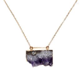 Pendant Necklaces Top Grade Purple Amethysts Druzy Geode Raw Crystal Necklace Irregular Size Gemstones Jewelery Gift For Women Girl