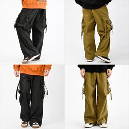 Men's Pants High Street Overalls Men's Hip-hop Fashion Label Multi Pocket Functional Wide Leg Straight Tube Harun Trousers