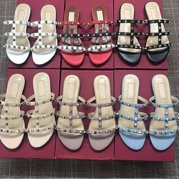 Women Sandals Jelly Flat Rivets Slippers V Flip Flops Studded Beach Shoes Rivet Slippers Nude Thong Sandals With Dust Bags