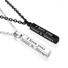 Pendant Necklaces Forever Always For Couples Lovers Stainless Steel I Love You Pillar Necklace Jewelry Set Him Her GF BF 2