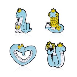 Brooches Pins for Women Fashion Brooch Pins Blue Colour Cartoon Animal Dinosaur Snake Clips for Dress Cloths Bags Decor Enamel Jewellery Badge Wholesale