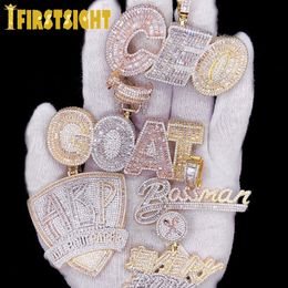 Pendant Necklaces Iced Out Bling CZ Letter Necklace Various Design 5A Zircon Two Tone Color Badge Charm Mens Hip Hop Jewelry 230609
