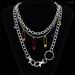 Pendant Necklaces KunJoe Set Colourful Cool Necklace For Hip Hop Men Women Pink Link Chain Star Heart Choker Jewellery Party Collar