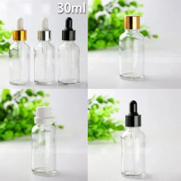 Factory Supply 30ml Clear Essential Oil Dropper Bottles With Glass Eye Dropper And Black Silver Gold Safety Cap Glass Packing Bottles