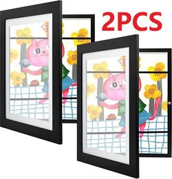 Frames 2PCS kids Art Wooden Changeable Picture Display for A4 Art Work Children Projects Home Office Storage 230609