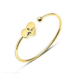 Bangle Ecg Stainless Steel Bracelet Bangles Gold Plated Open Cuff Heart Bracelets Nurse Doctor Jewelry Gift Drop Delivery Dhroh