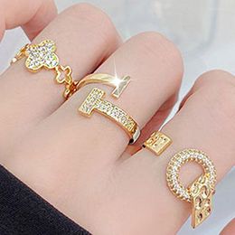 Cluster Rings YDL Micro Inlaid Zircon Temperament Hollow Out Flower Open Exquisite Round Tie T Shape Adjustable Jewellery
