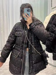 Women's Trench Coats White Duck Down European Goods Fashion Cow Toy Doll Sequined Drawstring Waist Trimming Versatile Jacket Coat