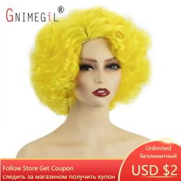 Yellow Wig Cosplay Synthetic Wig Short Curly Hair Costume Wig for Woman High Temperature Afro Curls Dress Up Party Funfactory d