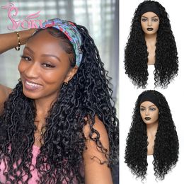 Hair pieces Curly Faux Locs Braid with Headband 24 Inch Crochet Dreadlocks Braided Soku Black Synthetic for Women 230609