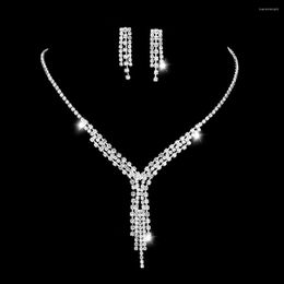 Necklace Earrings Set TREAZY Sparkly Rhinestone Crystal Brides Wedding Jewelry Women Long Pendant Choker Party Show