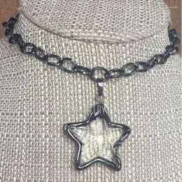 Pendant Necklaces NM41991 Big Gunmetal Crystal Star Choker Necklace Chunky Chain Glass Bold Stunning Statement