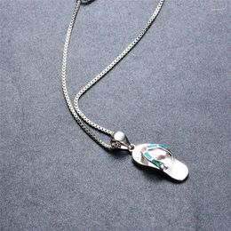 Pendant Necklaces Vintage Silver Colour Chain Necklace Cute Flip Flop Small Blue Opal For Women Wedding Jewellery Birthday Gifts