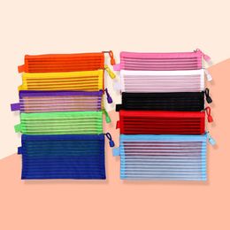 Transparent Mesh Student Examination Stationery Storage Bag Large Capacity Multi Specification Colourful Zip Pen Bag