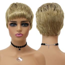 Synthetic Wigs for Black Women Short Pixie Cut Wig with Bangs Fashion Hairstyles Blonde Wig Heat Resistant Natural Wigsfactory