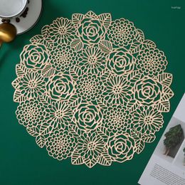 Table Mats Round Gold Rose PVC Placemats Hollow Out Flowers Place Home Kitchen Decor Holiday Outdoor Indoor Dinner