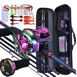 Rod Reel Combo Sougayilang Fishing Rods and Reels 5 Section Carbon Baitcasting Travel Set with Full Kits Bag 230609