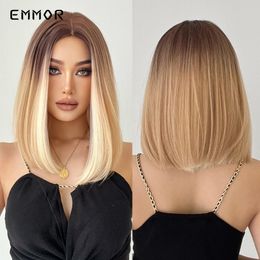 Synthetic Ombre Brown to Blonde Wig Short Bobo Hair Wigs Cosplay Natural Heat Resistant Wigs for Women Wigfactory direct