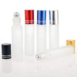 100Pieces/Lot 10ML Travel Frosting Glass Roll on Perfume Bottle For Essential Oils Empty Parfum Containers With Steel Beads Slats