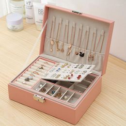 Jewellery Pouches Double-layer Wooden Leather Organiser Packaging Box Earrings Clear Case Displays Simple Large Storage Gift
