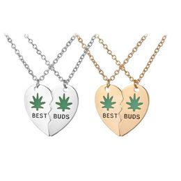 Pendant Necklaces Green Enamel Buds For Women Girls 2 Heart Stitching Necklace Friend Friendship Gift Jewellery Drop Delivery Pendants Dha1M