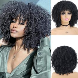 Synthetic Black Women Wig with Bangs Afro Kinky Curly Wigs African Bombshell Wig Curled Brunette Brown Natural Wig Curlfactory