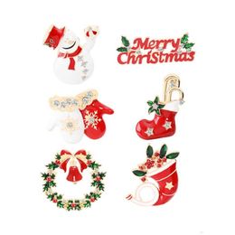 Pins Brooches Classic Christmas Cute Santa Claus Hat Gloves Crutch Socks Boots Sleigh Enamel Pin Badge Brooch Party Gift Decoration Dhese