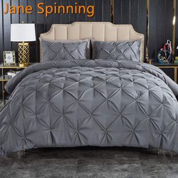 Bedding sets Luxury Set Solid Color Pinch Pleat Art Work Duvet Cover With Pillowcases White Grey Bed Covers Queen King Size 3pcs 230609